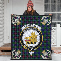 Campbell of Cawdor Modern Tartan Crest Premium Quilt - Gold Thistle Style