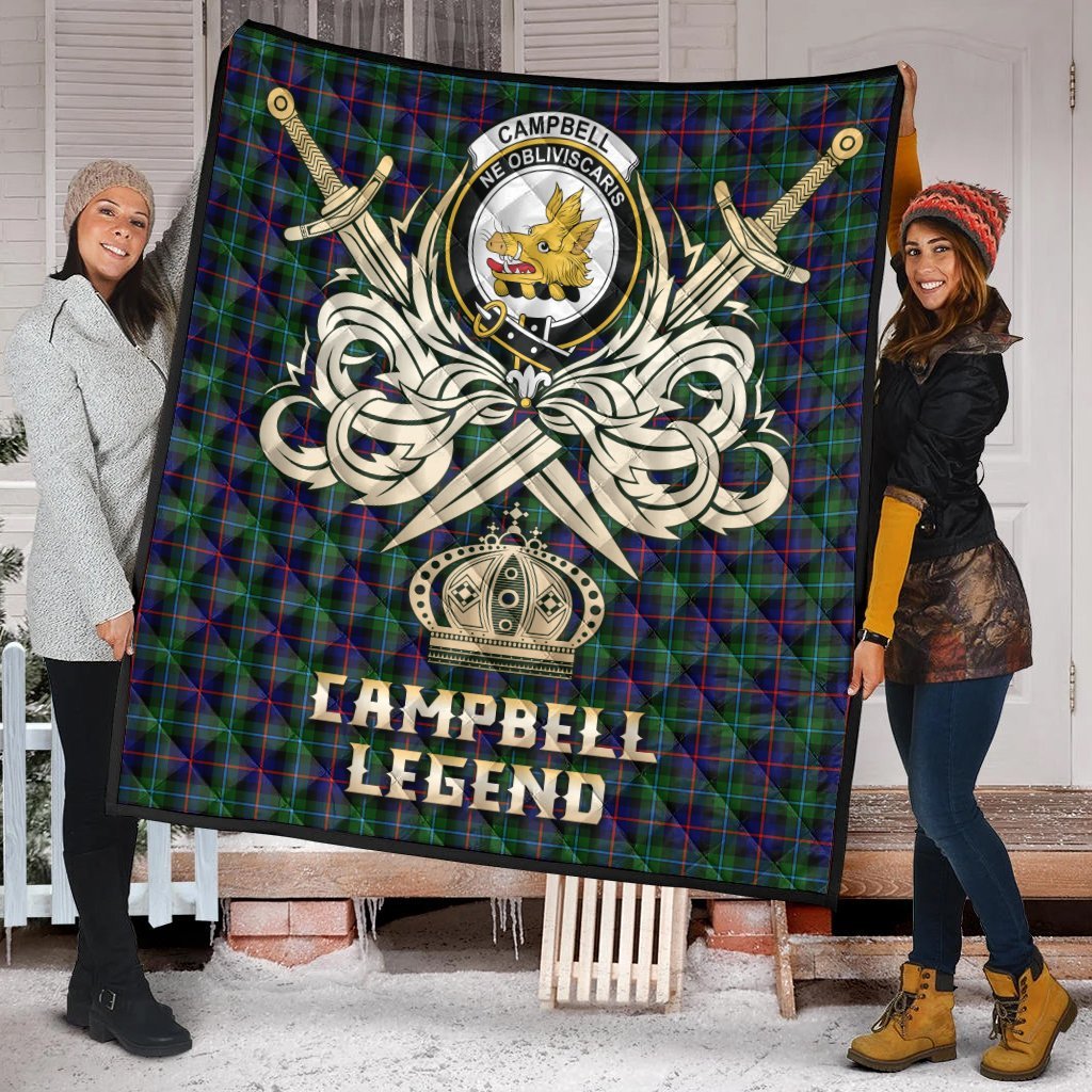 Campbell of Cawdor Modern Tartan Crest Legend Gold Royal Premium Quilt