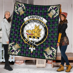 Campbell of Cawdor Modern Tartan Crest Premium Quilt - Gold Thistle Style