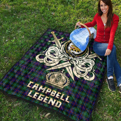Campbell of Cawdor Modern Tartan Crest Legend Gold Royal Premium Quilt