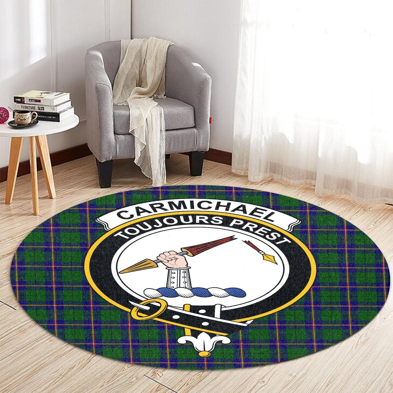 Carmichael Modern Tartan Crest Round Rug