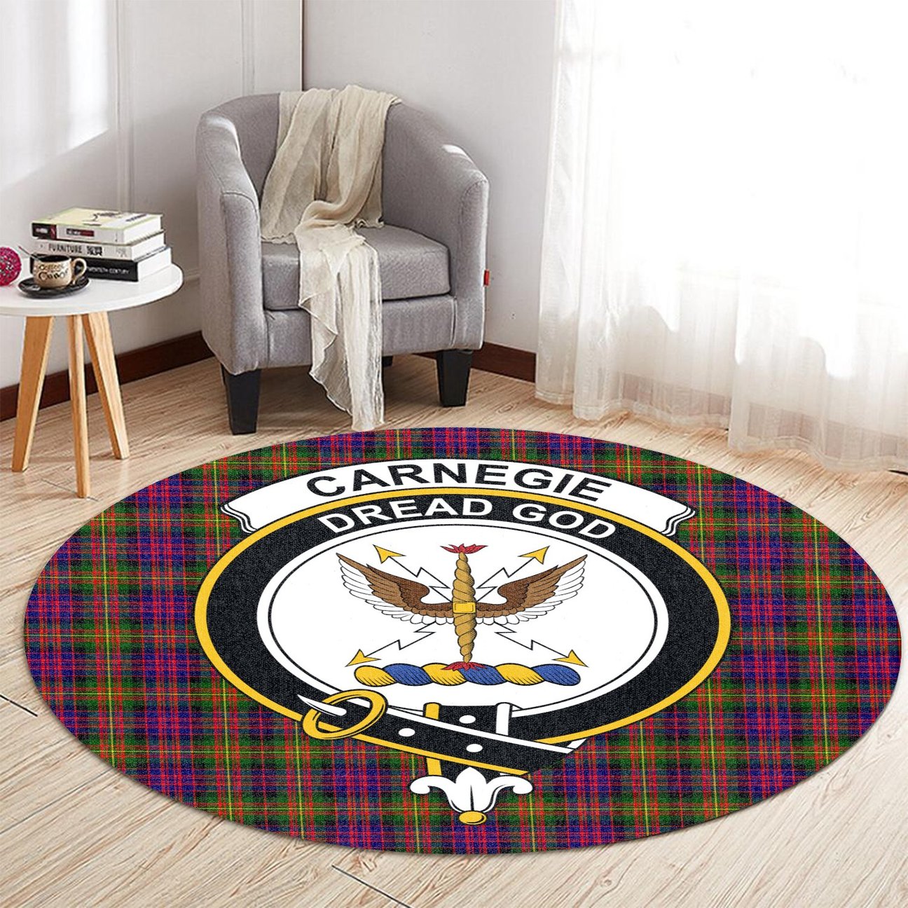 Carnegie Modern Tartan Crest Round Rug