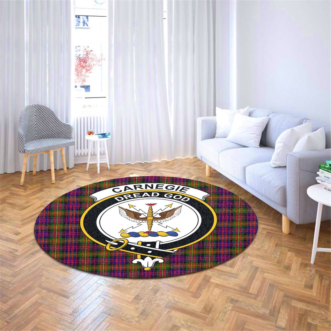 Carnegie Modern Tartan Crest Round Rug