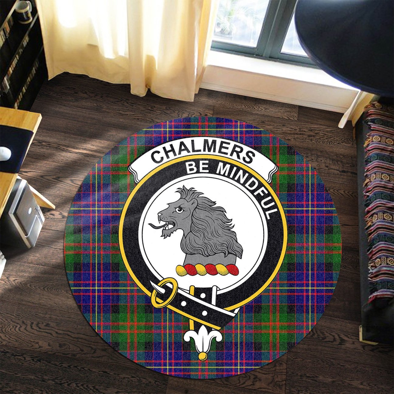 Chalmers Modern Tartan Crest Round Rug