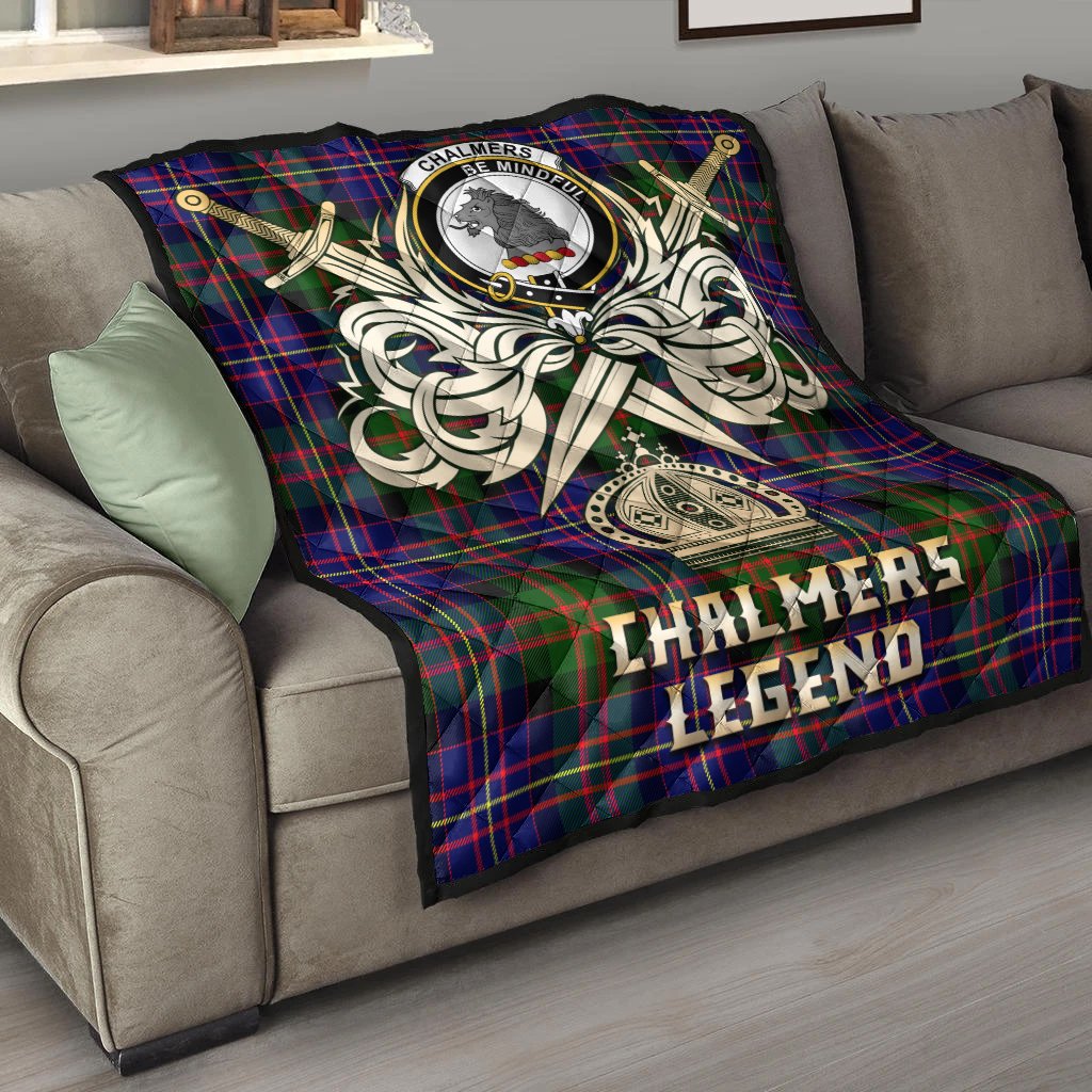 Chalmers Modern Tartan Crest Legend Gold Royal Premium Quilt