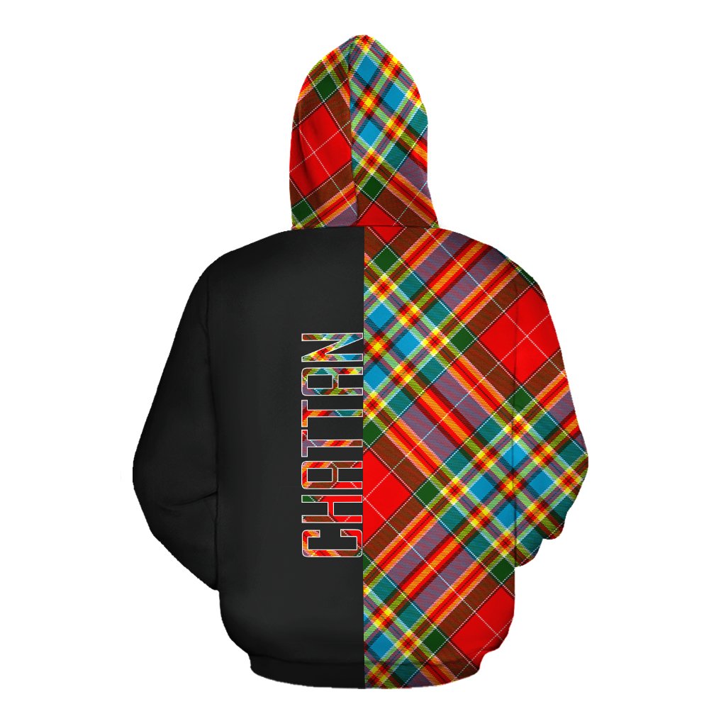 Chattan Tartan Hoodie Half of Me - Cross Style