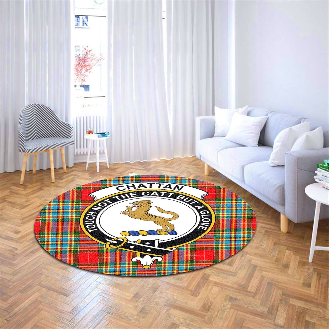 Chattan Tartan Crest Round Rug