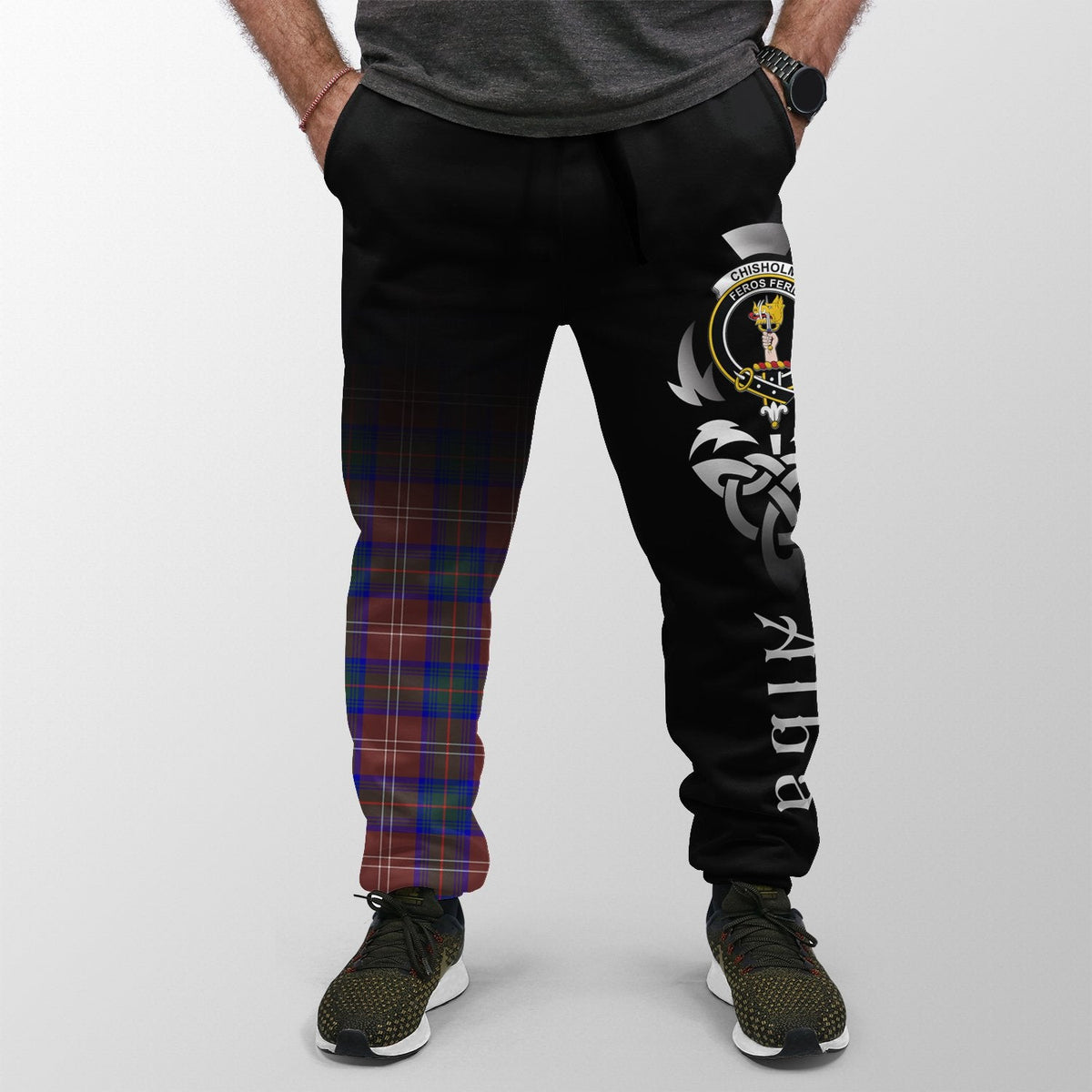 Chisholm Hunting Modern Tartan Crest Jogger Sweatpants - Alba Celtic Style