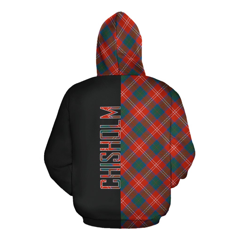 Chisholm Ancient Tartan Hoodie Half of Me - Cross Style