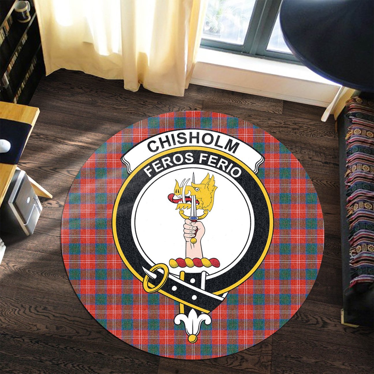 Chisholm Ancient Tartan Crest Round Rug