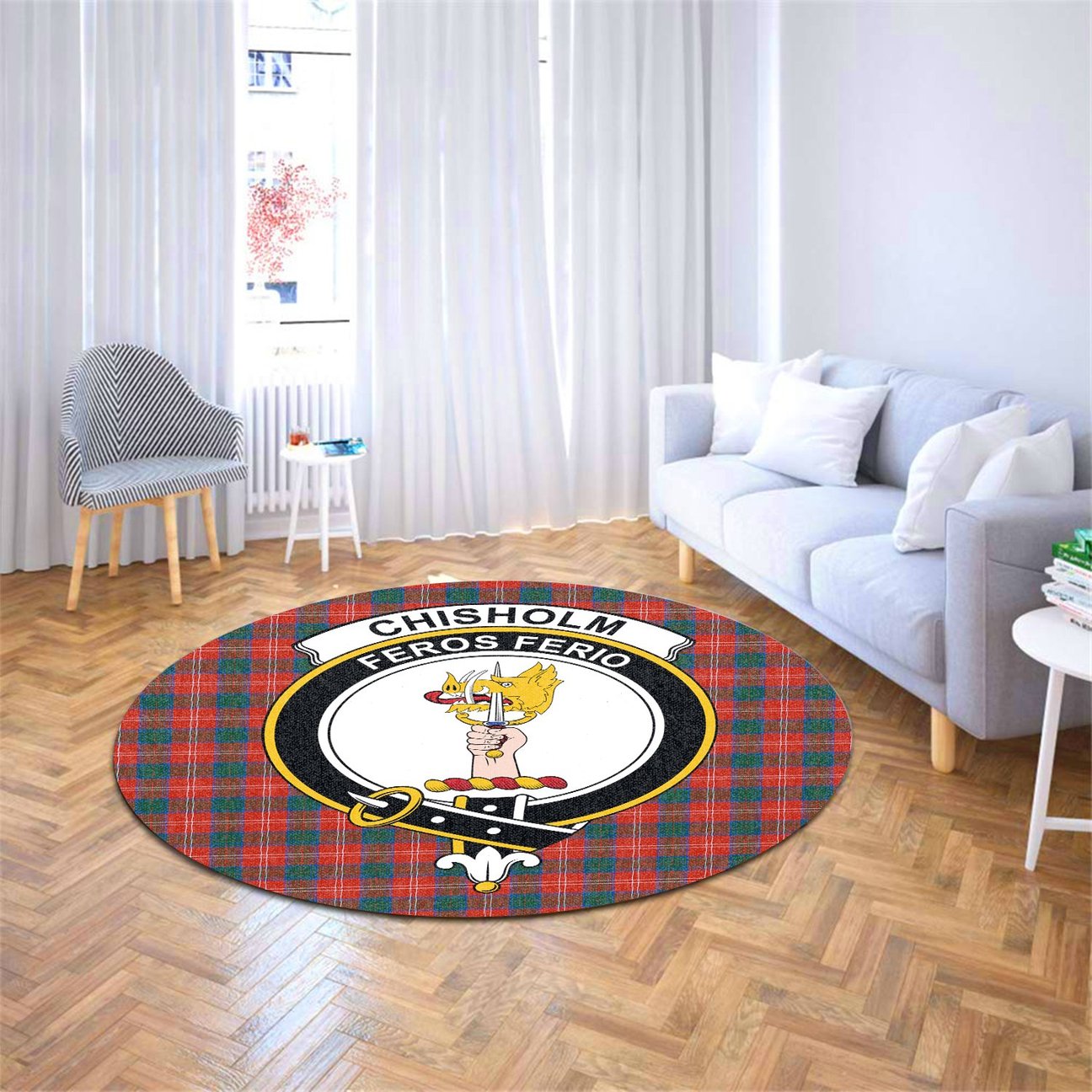 Chisholm Ancient Tartan Crest Round Rug