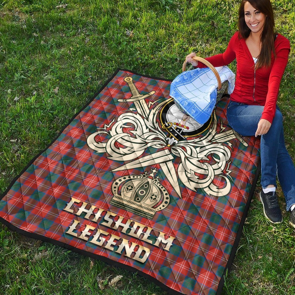 Chisholm Ancient Tartan Crest Legend Gold Royal Premium Quilt