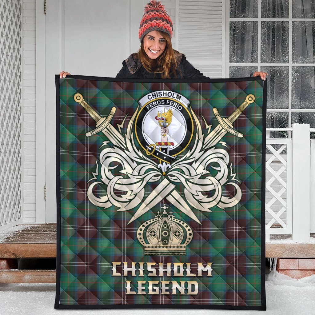 Chisholm Hunting Ancient Tartan Crest Legend Gold Royal Premium Quilt