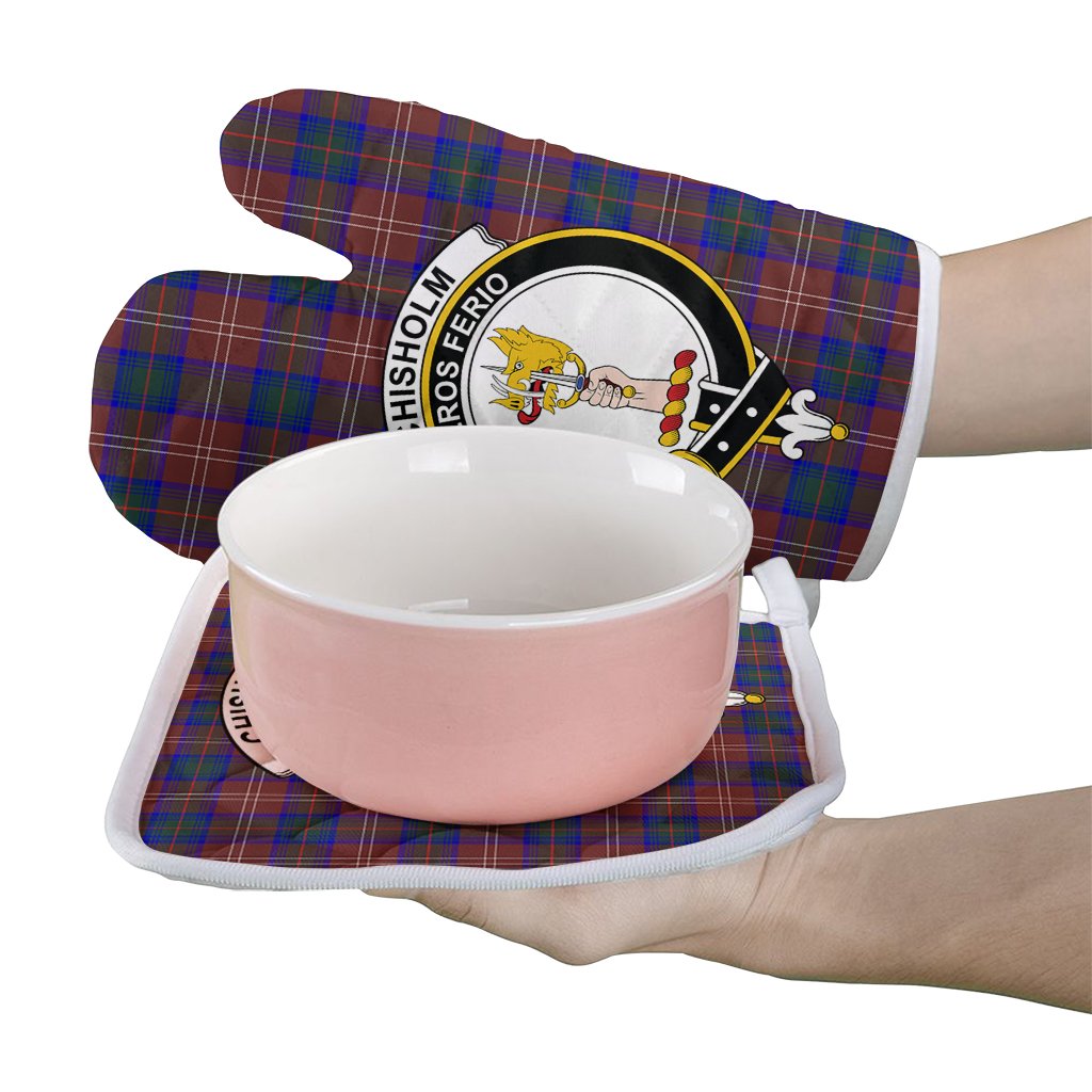 Chisholm Hunting Modern Tartan Crest Oven Mitt And Pot Holder (2 Oven Mitts + 1 Pot Holder)