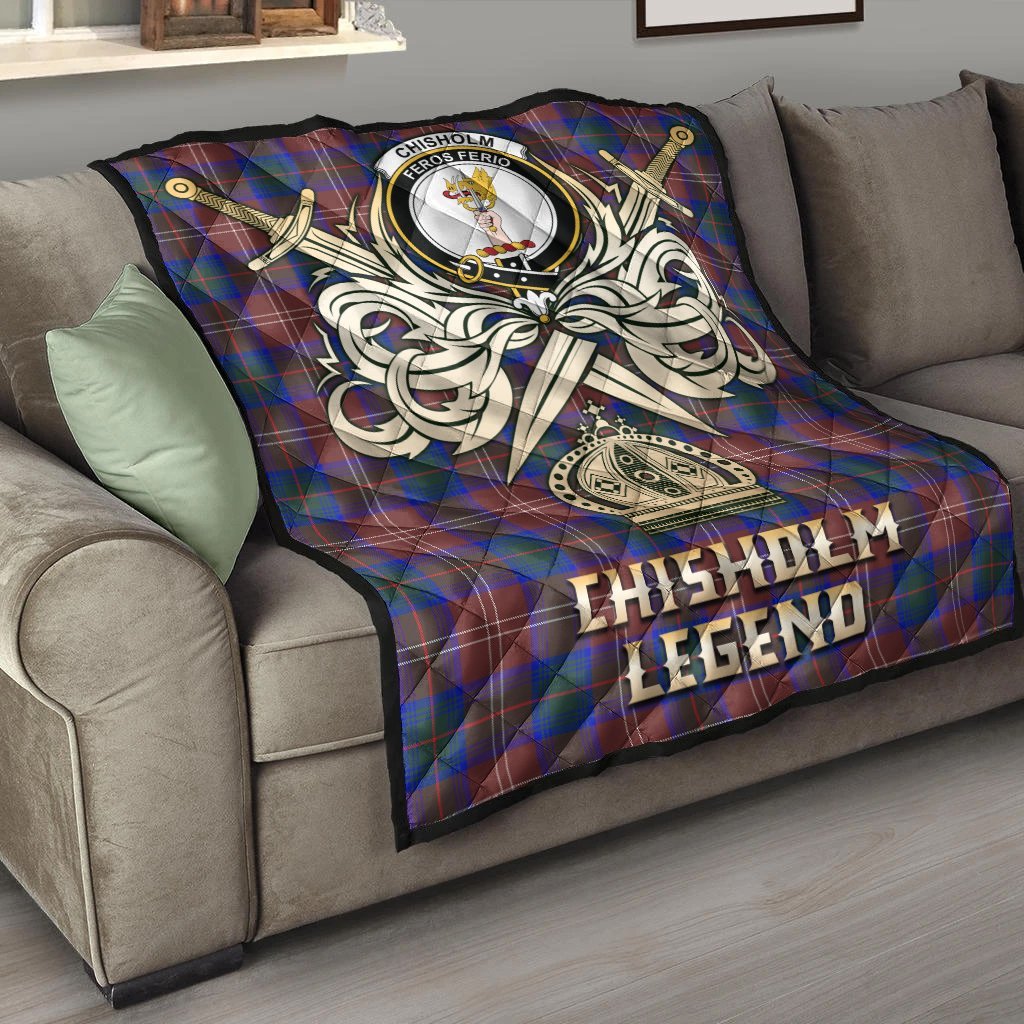 Chisholm Hunting Modern Tartan Crest Legend Gold Royal Premium Quilt