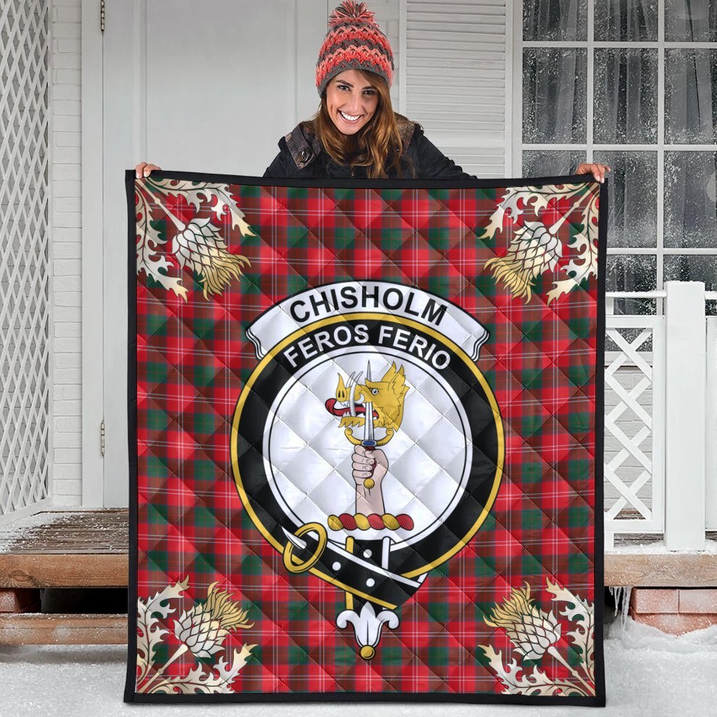 Chisholm Modern Tartan Crest Premium Quilt - Gold Thistle Style