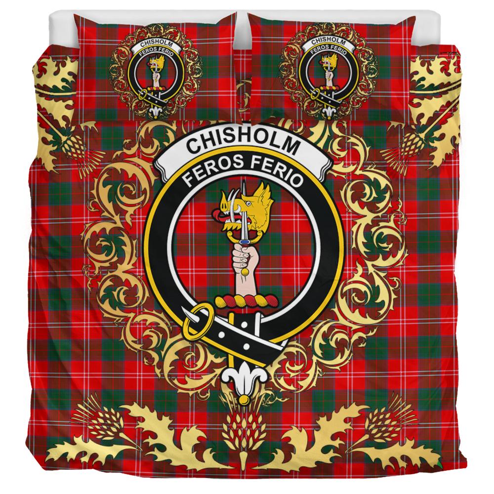 Chisholm Modern Tartan Crest Bedding Set - Golden Thistle Style