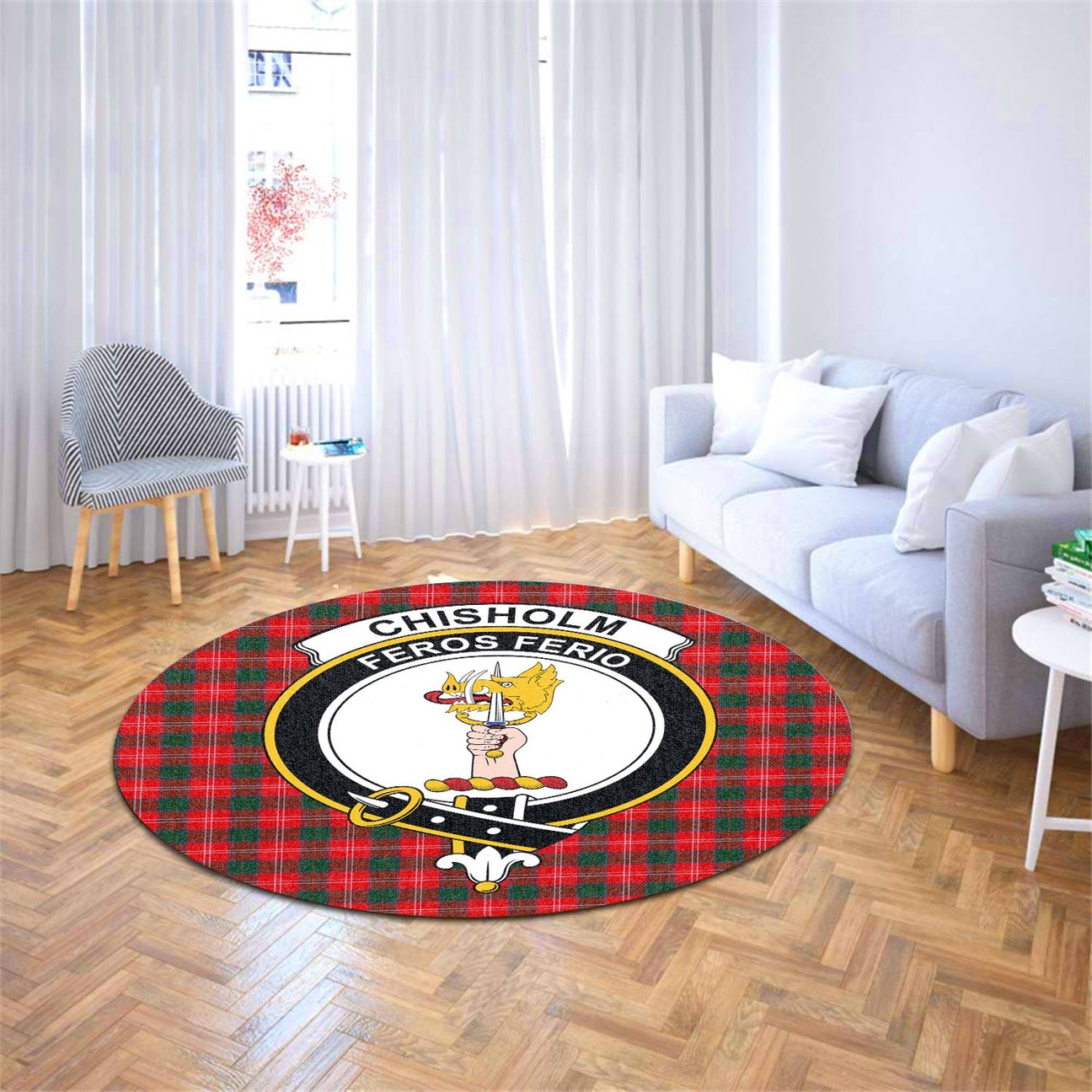 Chisholm Modern Tartan Crest Round Rug