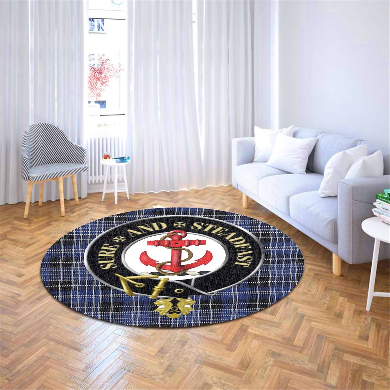 Clark Tartan Crest Round Rug