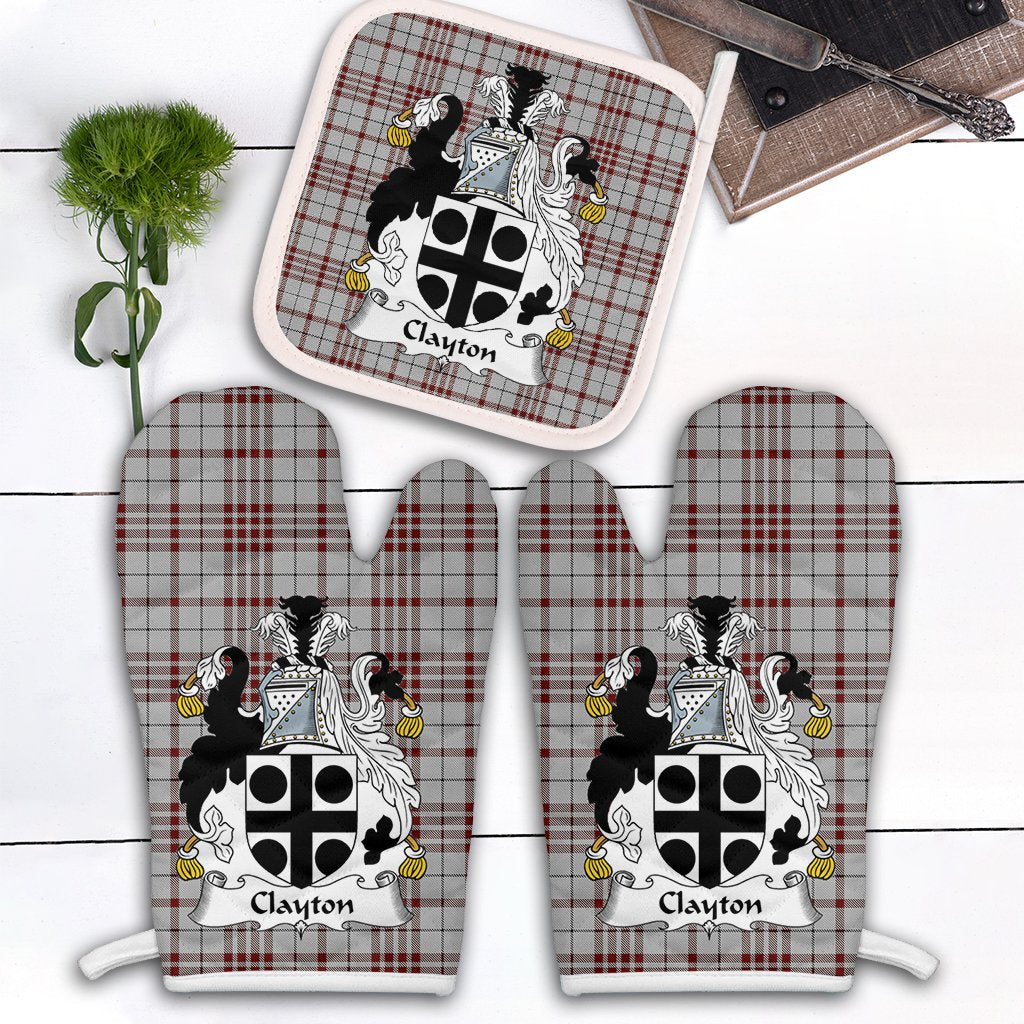 Clayton Tartan Crest Oven Mitt And Pot Holder (2 Oven Mitts + 1 Pot Holder)