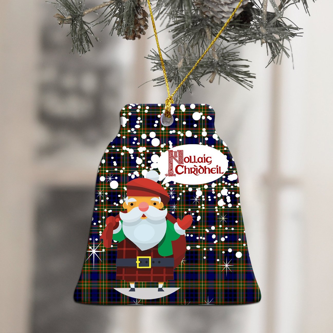 Clelland Modern Tartan Christmas Ceramic Ornament - Santa Style