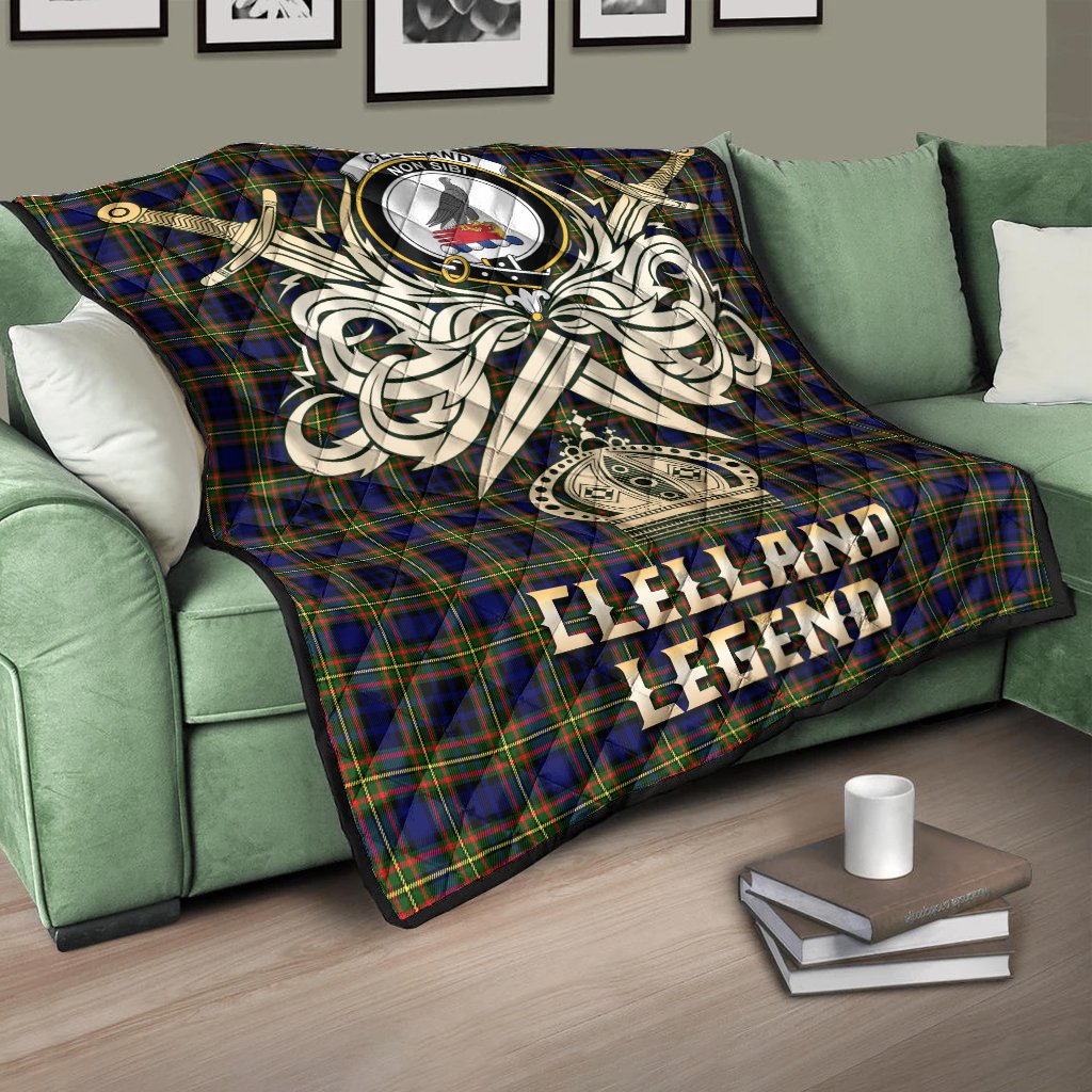 Clelland Modern Tartan Crest Legend Gold Royal Premium Quilt
