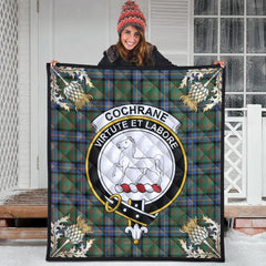 Cochrane Ancient Tartan Crest Premium Quilt - Gold Thistle Style