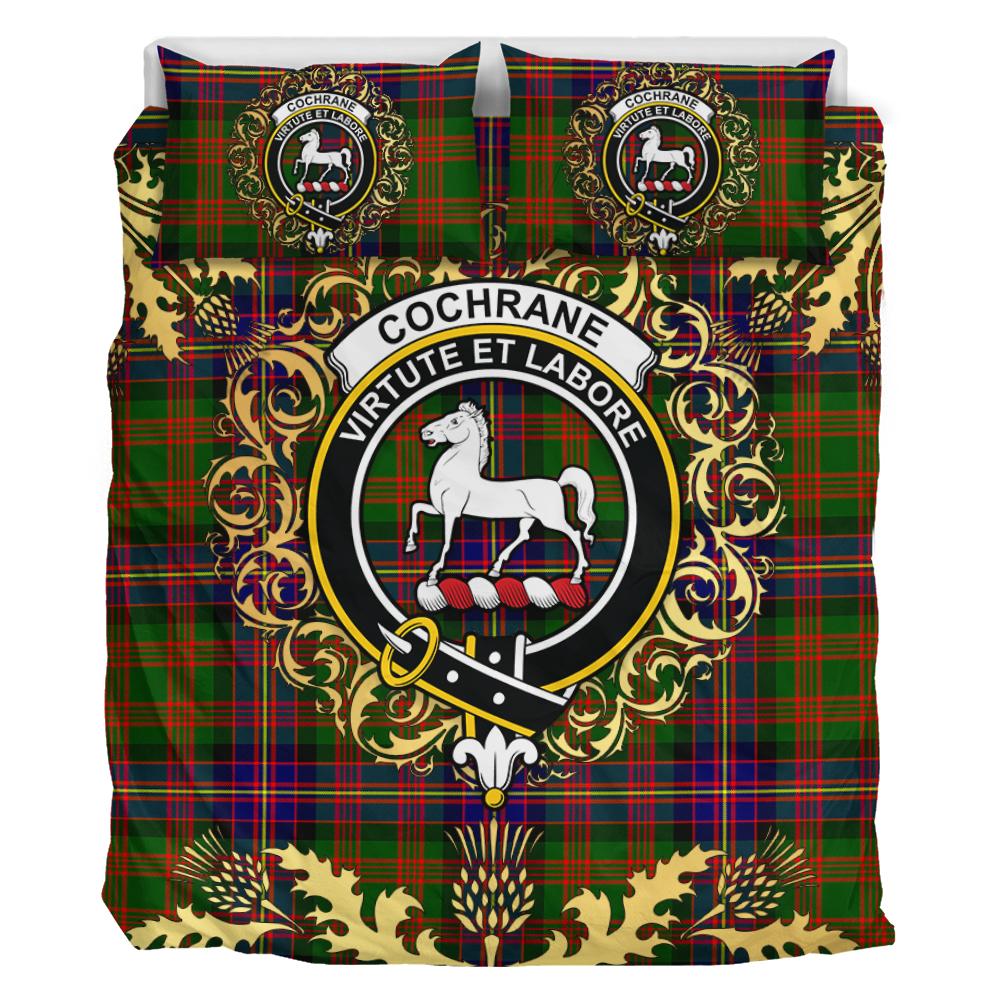 Cochrane Modern Tartan Crest Bedding Set - Golden Thistle Style