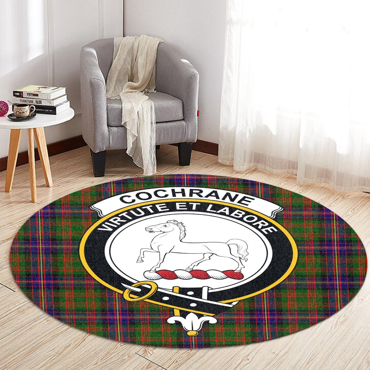 Cochrane Modern Tartan Crest Round Rug