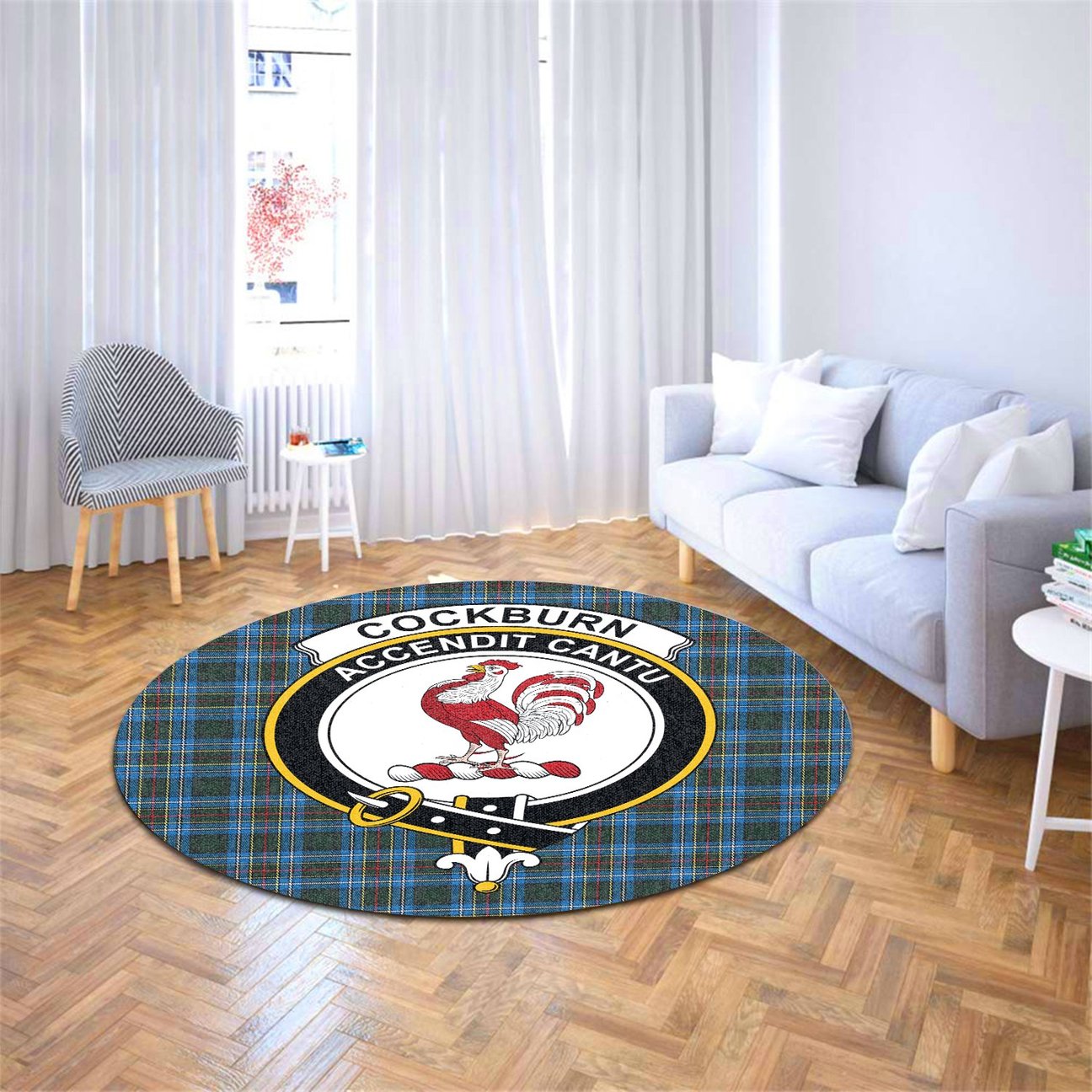 Cockburn Modern Tartan Crest Round Rug