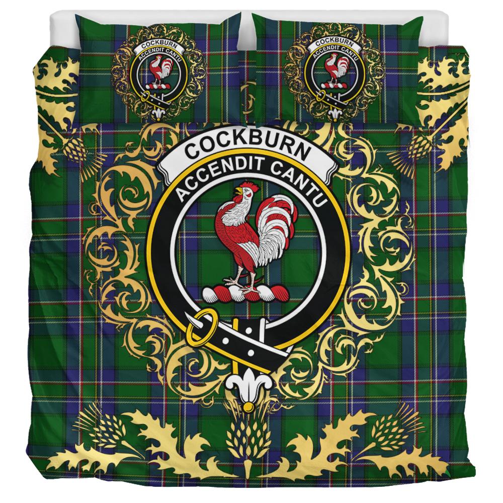 Cockburn Old Tartan Crest Bedding Set - Golden Thistle Style