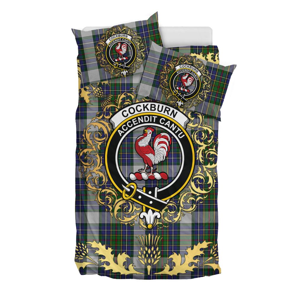 Cockburn of Ormiston Tartan Crest Bedding Set - Golden Thistle Style