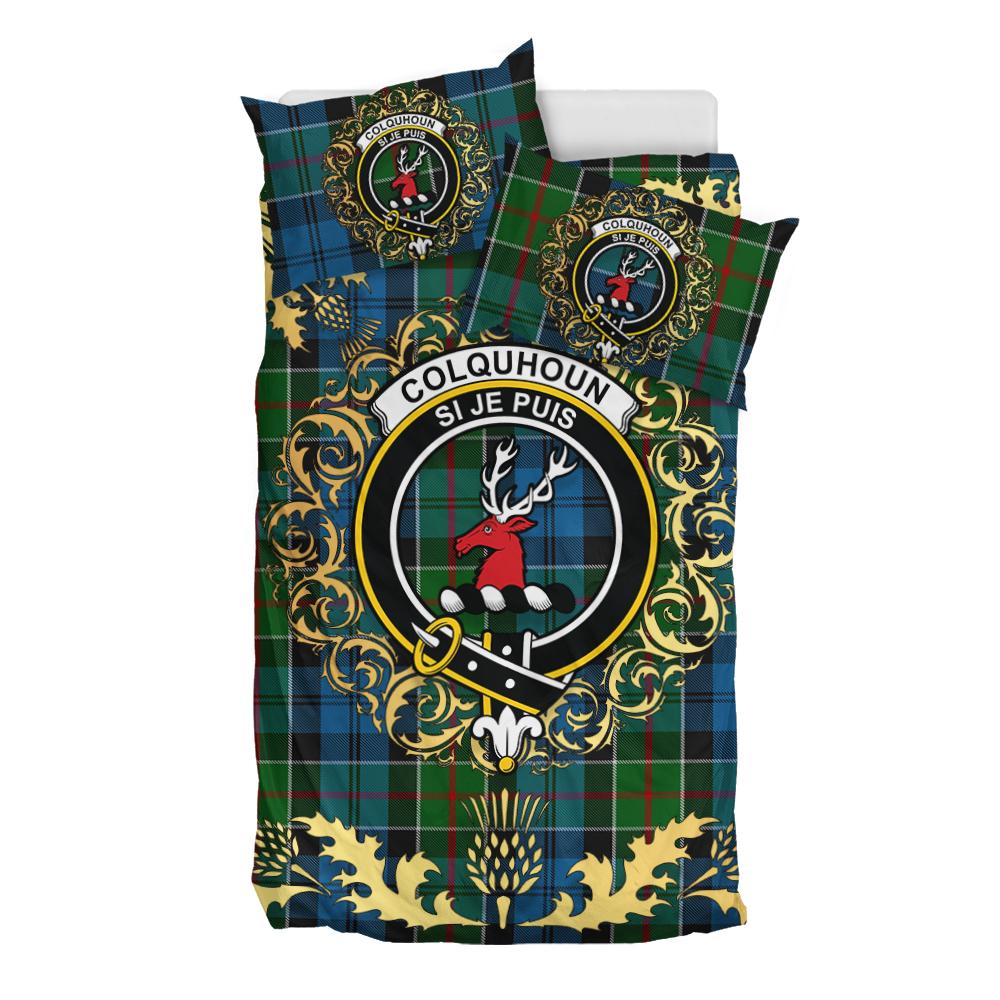 Colquhoun 02 Tartan Crest Bedding Set - Golden Thistle Style