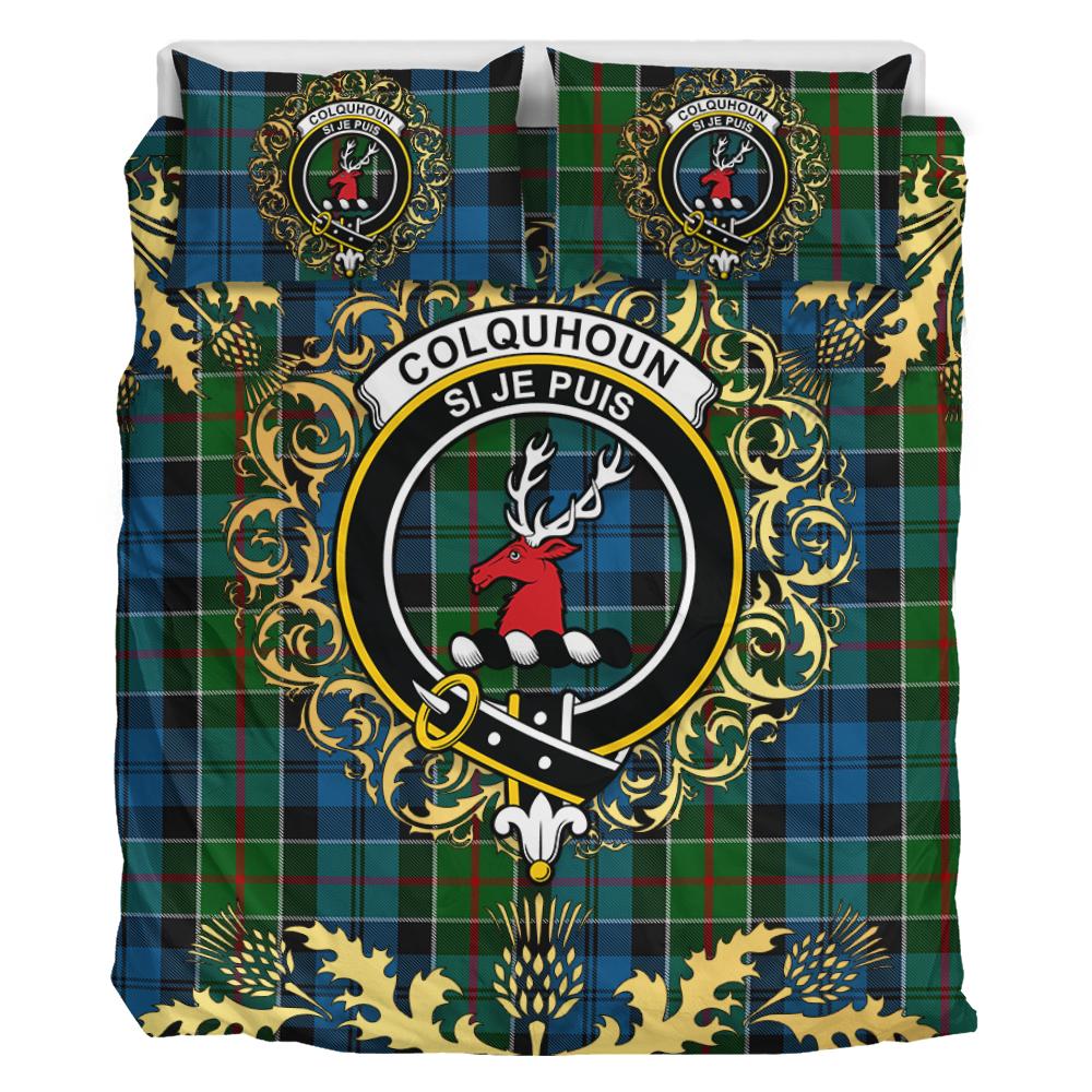 Colquhoun 02 Tartan Crest Bedding Set - Golden Thistle Style