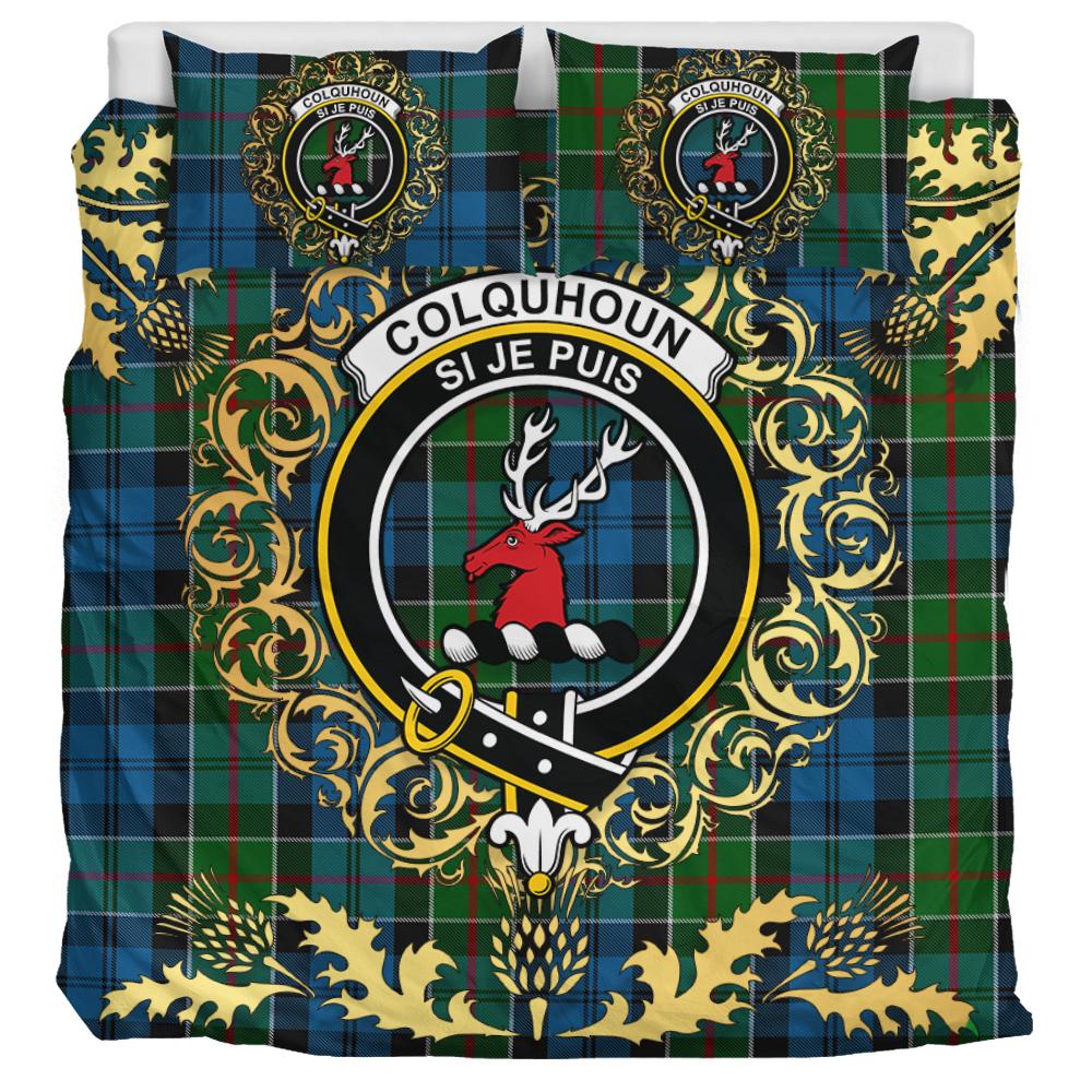 Colquhoun 02 Tartan Crest Bedding Set - Golden Thistle Style