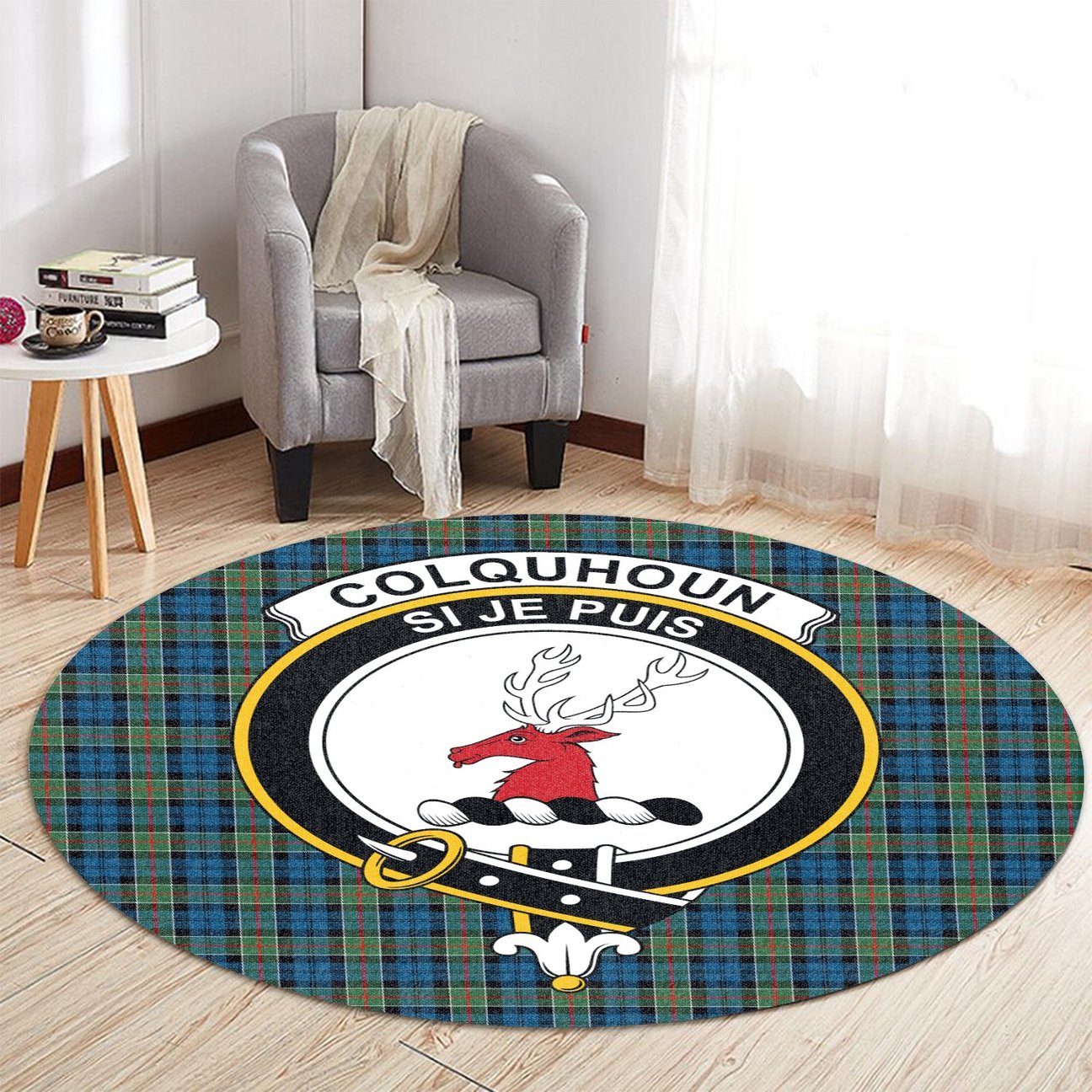 Colquhoun Ancient Tartan Crest Round Rug