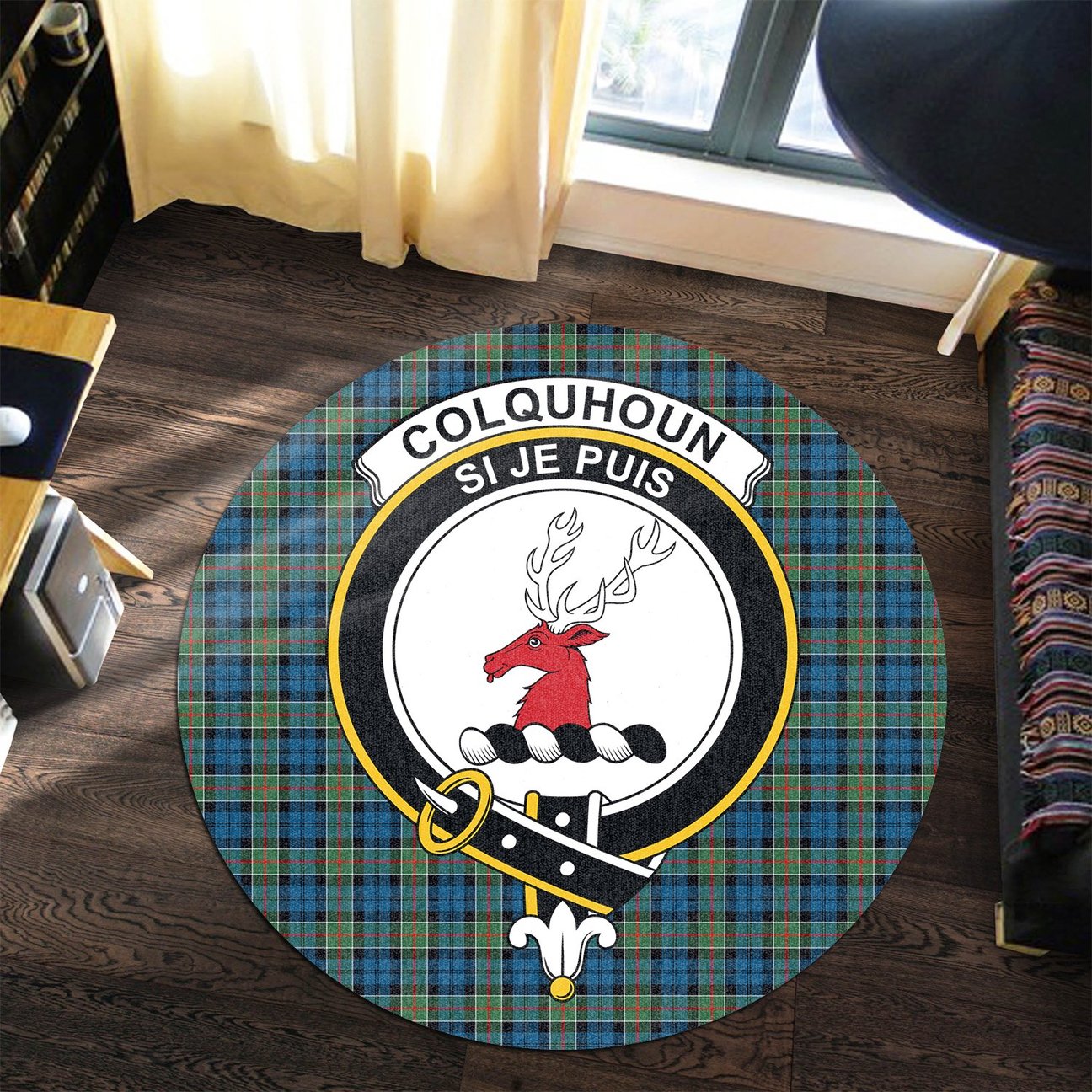 Colquhoun Ancient Tartan Crest Round Rug