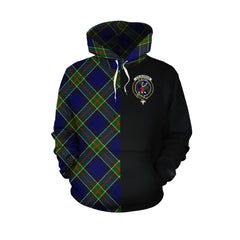 Colquhoun Modern Tartan Hoodie Half of Me - Cross Style