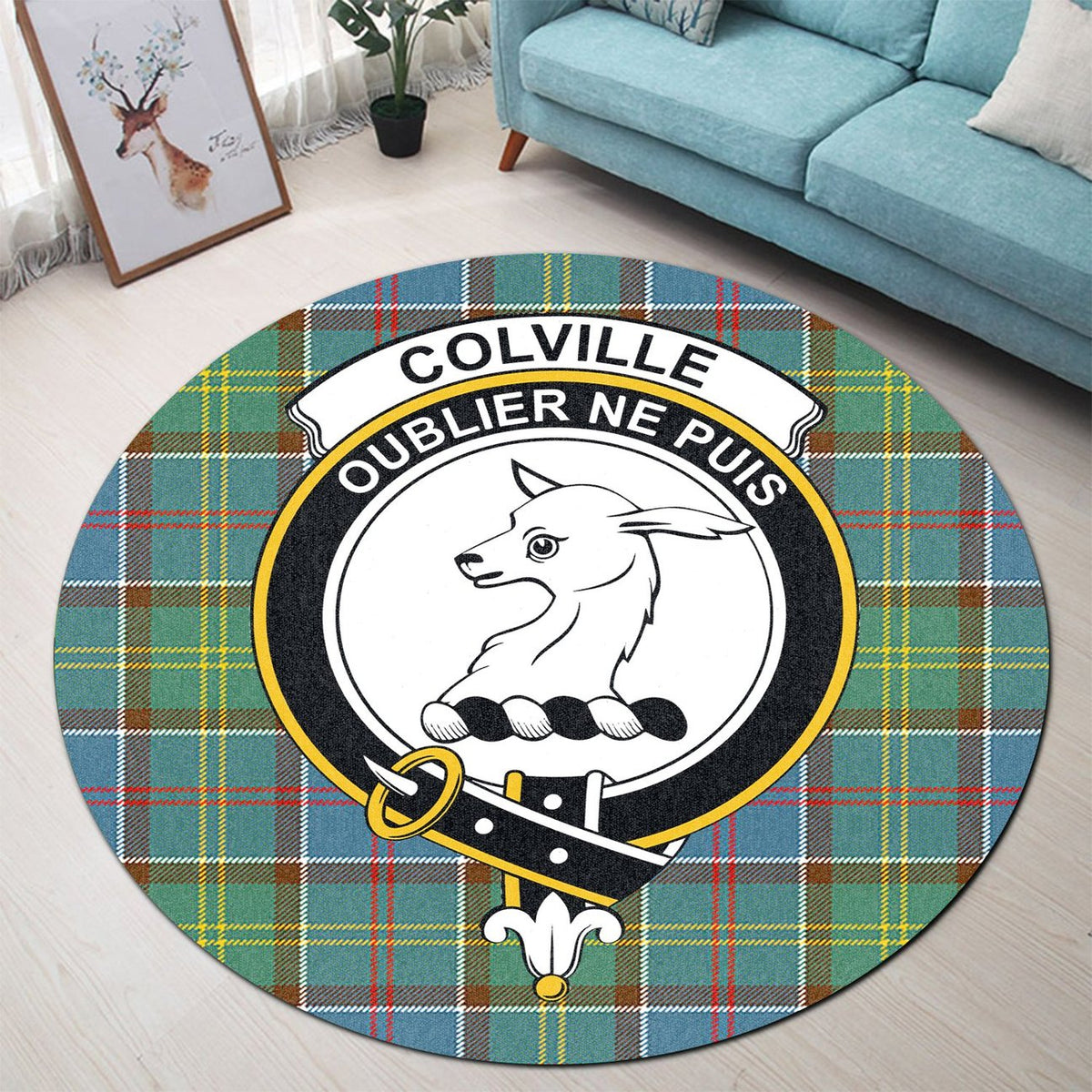 Colville Tartan Crest Round Rug