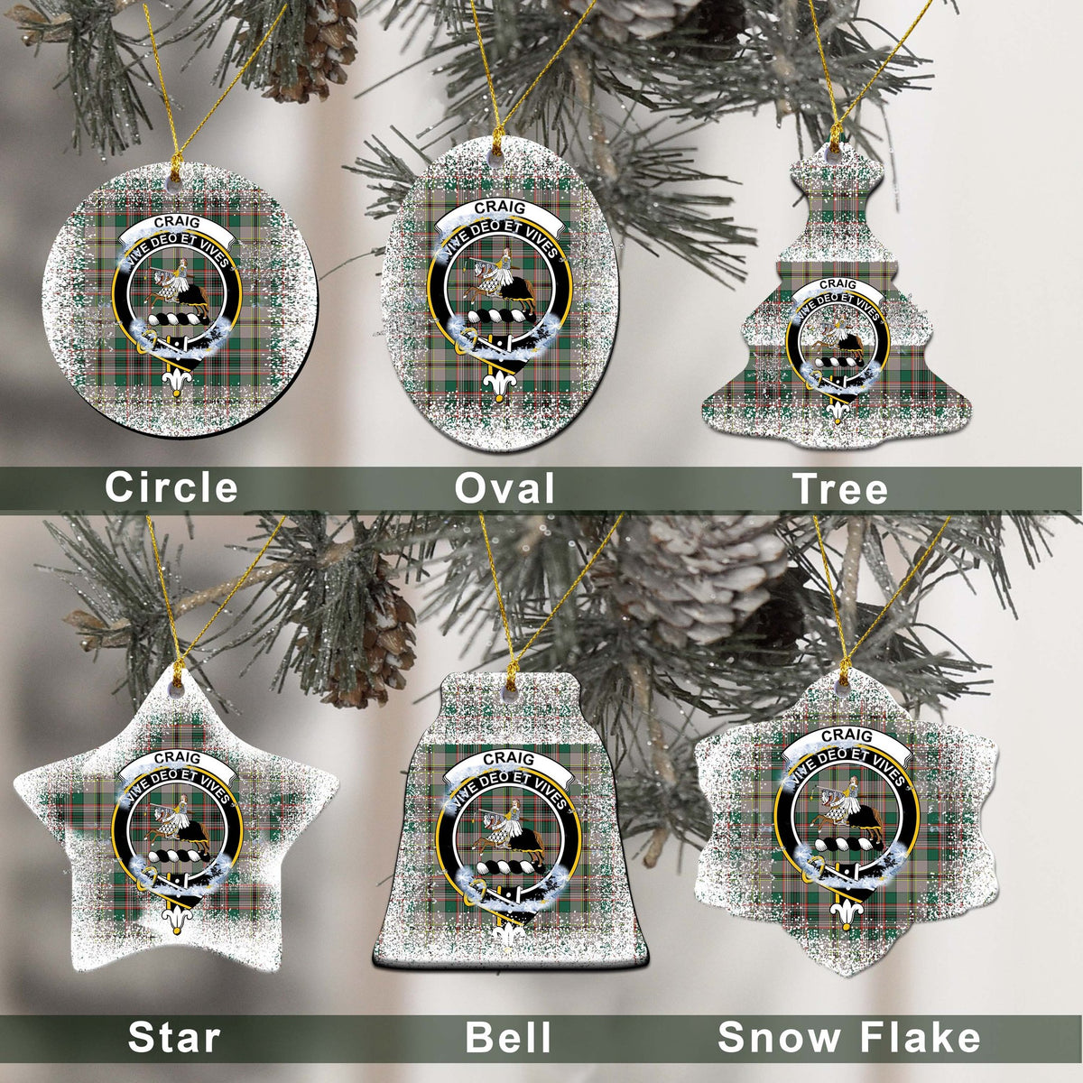 Craig Ancient Tartan Christmas Ceramic Ornament - Snow Style