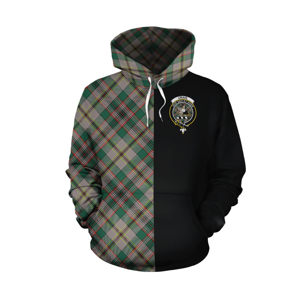 Craig Ancient Tartan Hoodie Half of Me - Cross Style