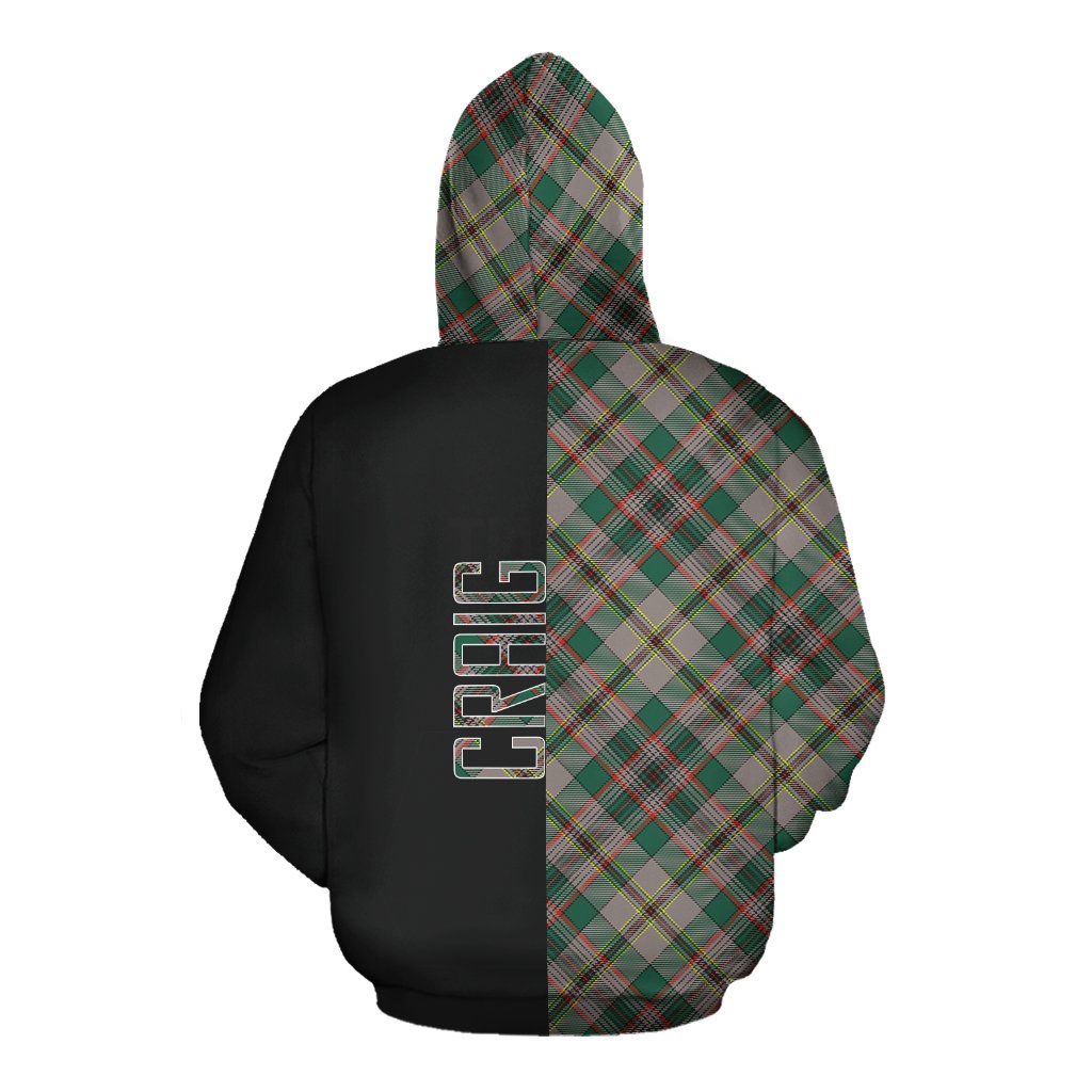 Craig Ancient Tartan Hoodie Half of Me - Cross Style