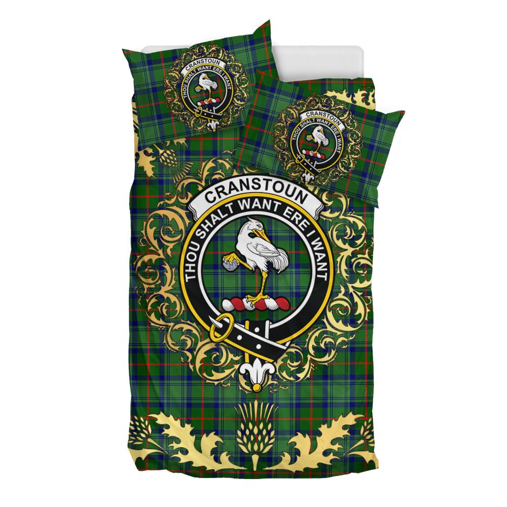 Cranstoun Tartan Crest Bedding Set - Golden Thistle Style