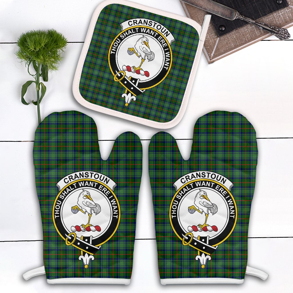 Cranstoun Tartan Crest Oven Mitt And Pot Holder (2 Oven Mitts + 1 Pot Holder)