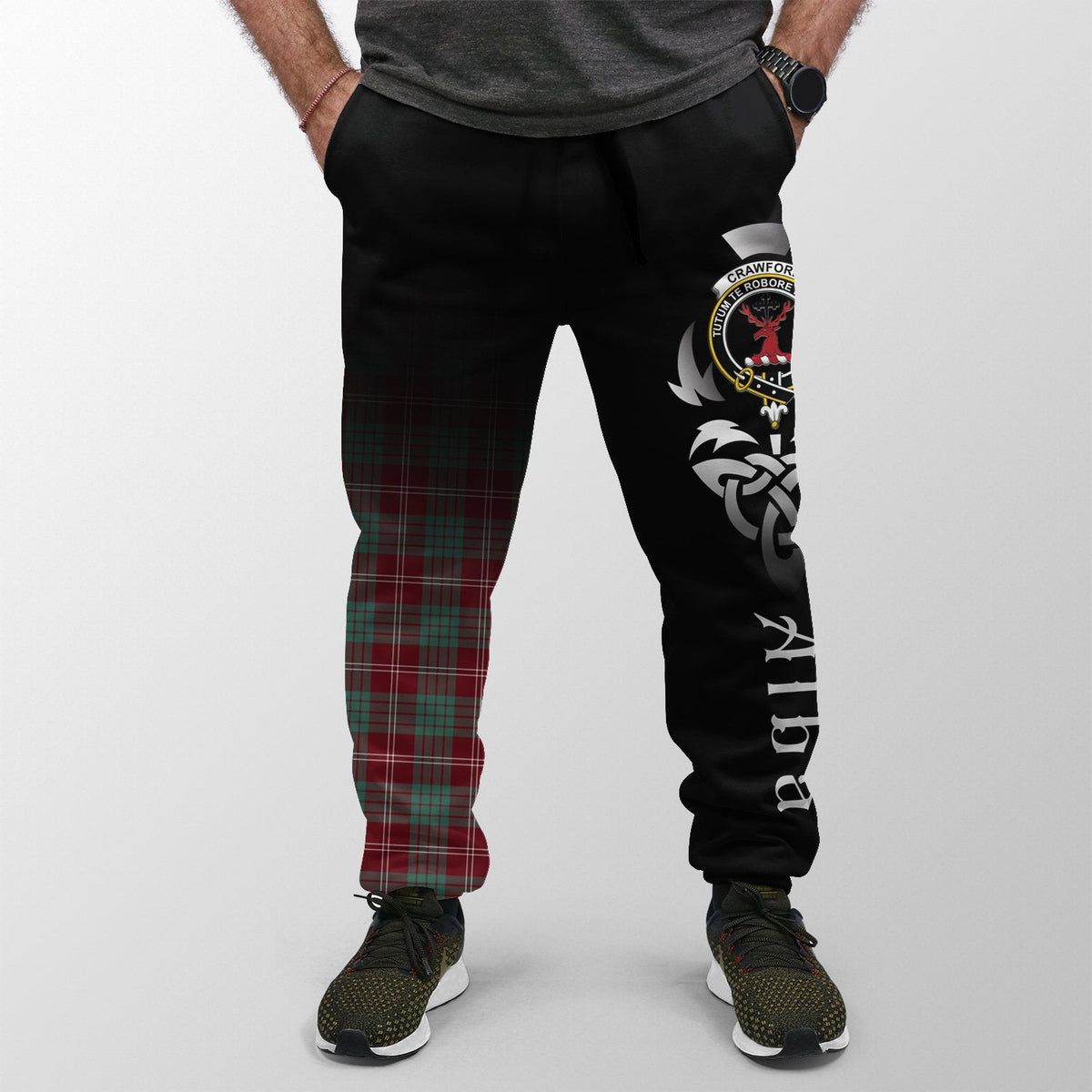 Crawford Modern Tartan Crest Jogger Sweatpants - Alba Celtic Style