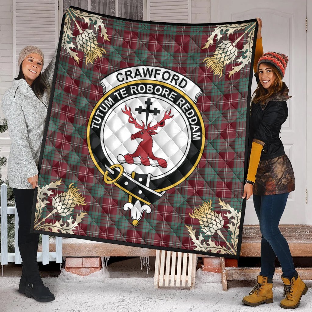 Crawford Modern Tartan Crest Premium Quilt - Gold Thistle Style
