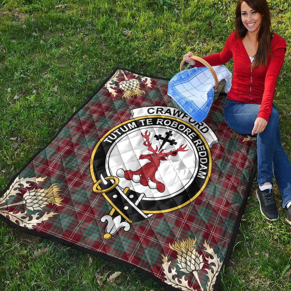 Crawford Modern Tartan Crest Premium Quilt - Gold Thistle Style