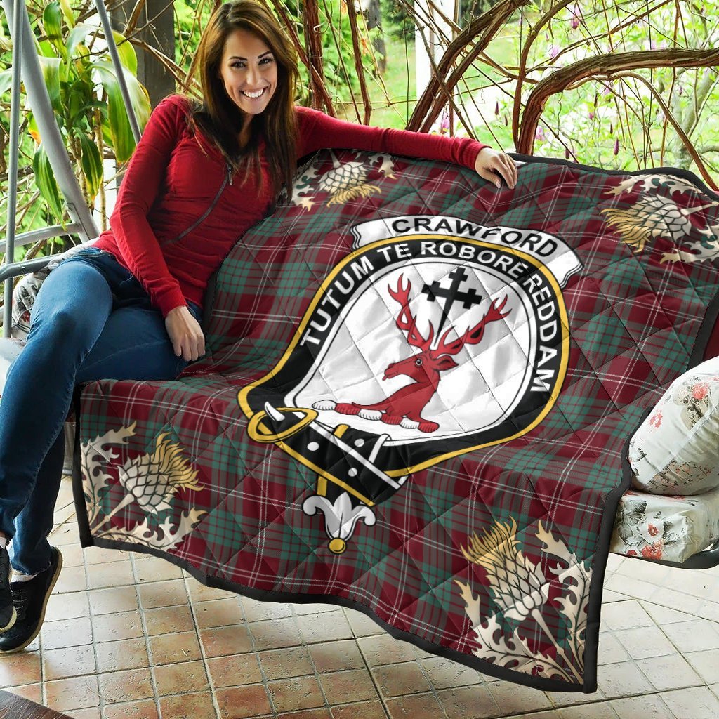 Crawford Modern Tartan Crest Premium Quilt - Gold Thistle Style