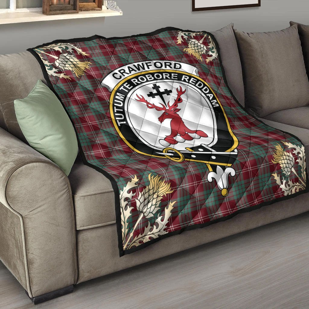 Crawford Modern Tartan Crest Premium Quilt - Gold Thistle Style