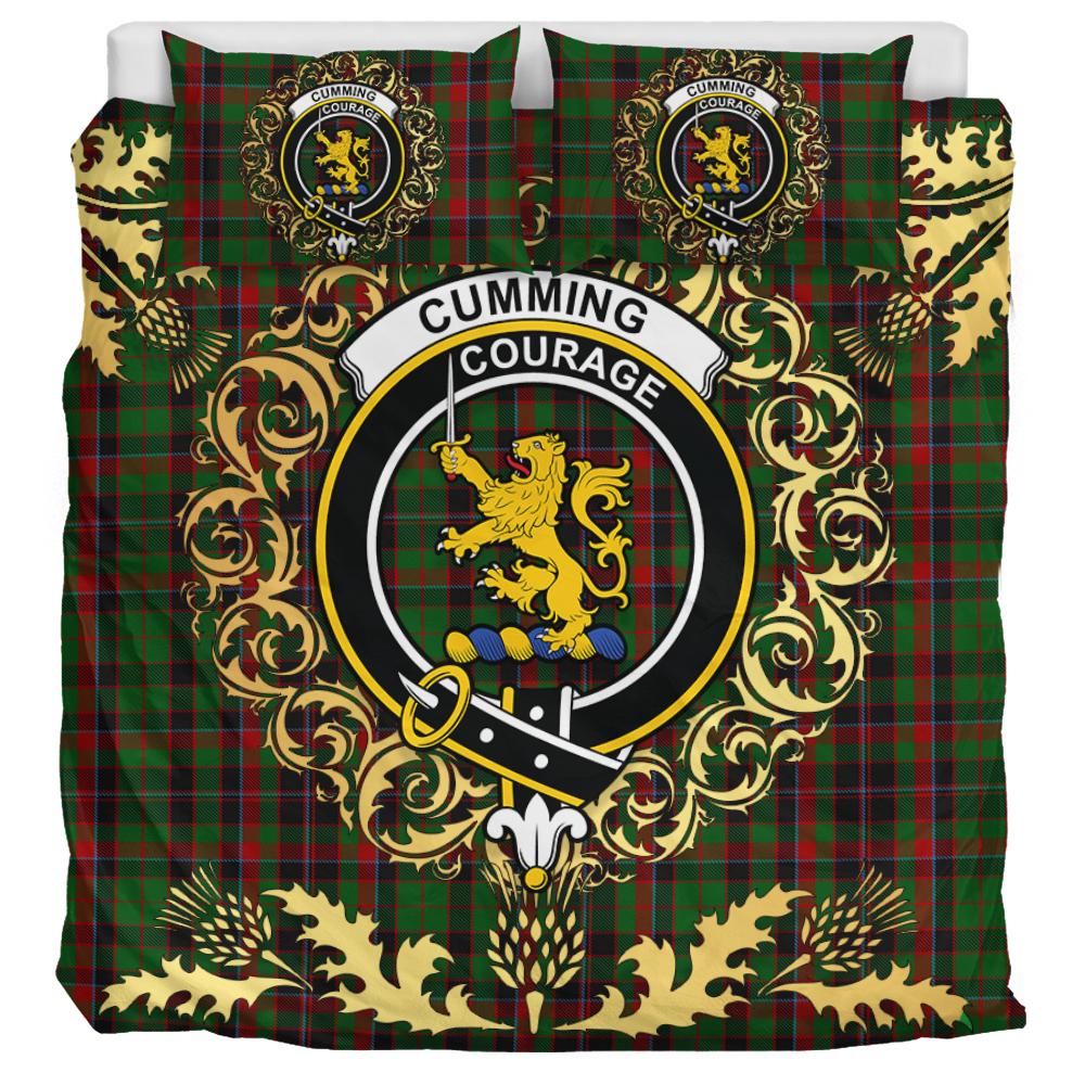 Cumming Hunting Tartan Crest Bedding Set - Golden Thistle Style